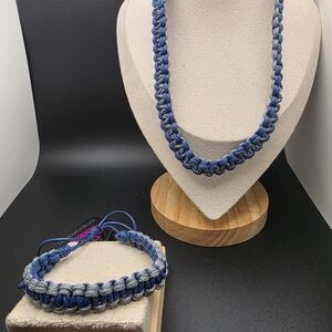 Blue and Gray Braided Necklace and Bracelet Set (1362)